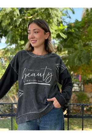 Italian Beauty Written Cotton Sweatshirt Smoked