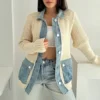 Beige Denim Detailed Buttoned Knitted Sweater Cardigan