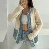 Beige Denim Detailed Buttoned Knitted Sweater Cardigan
