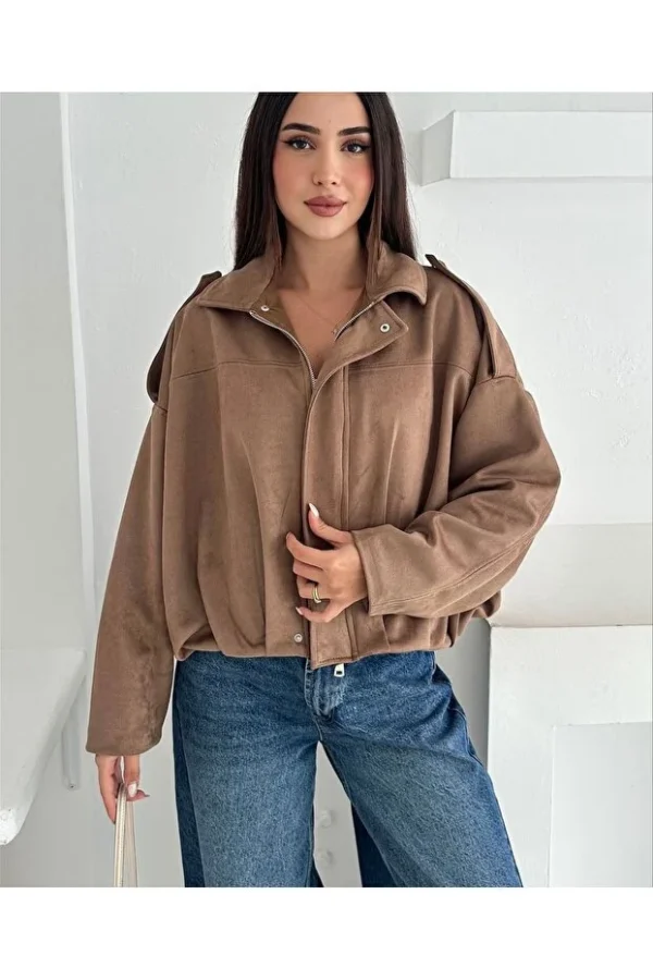 Women's Brown Suede Look Oversize Jacket