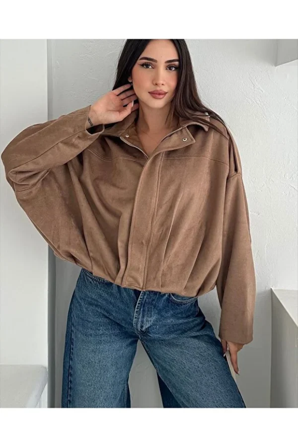 Women's Brown Suede Look Oversize Jacket