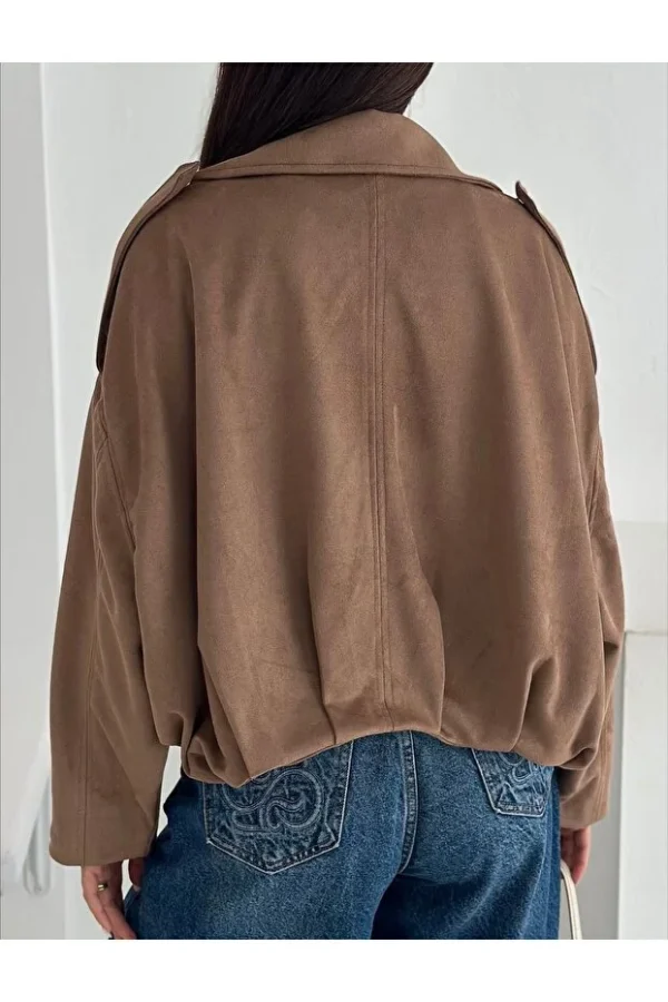Women's Brown Suede Look Oversize Jacket