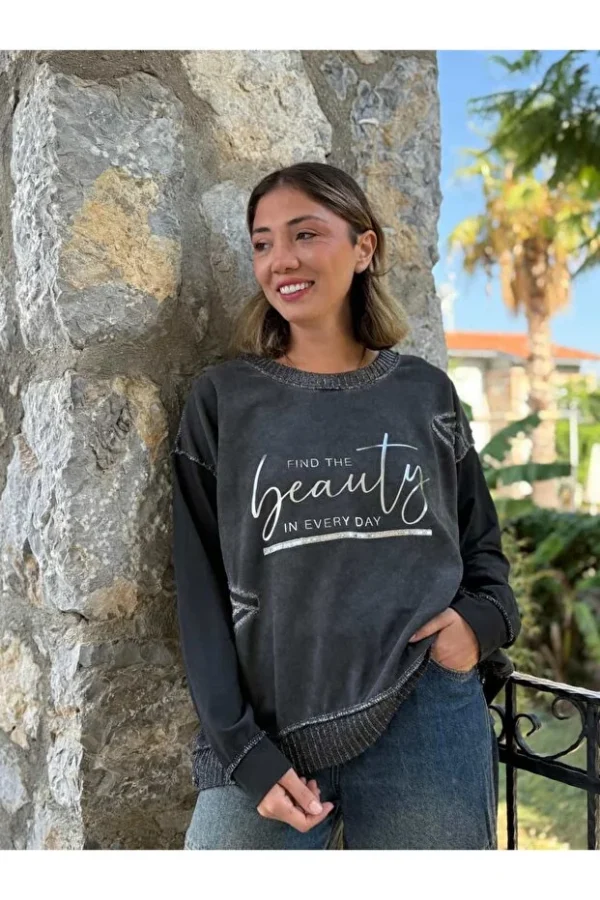 44 Italian Beauty Written Cotton Sweatshirt Smoked