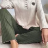 Embroidered Green Cotton Heart Detailed Pajama Set