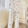 Floral Patterned Corduroy Cotton Long Pajama Set