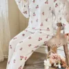 Floral Patterned Corduroy Cotton Long Pajama Set