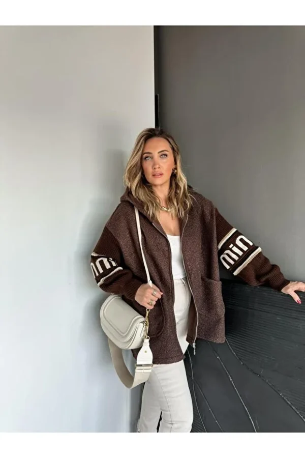 Brown Sleeves Knitwear Boucle Coat