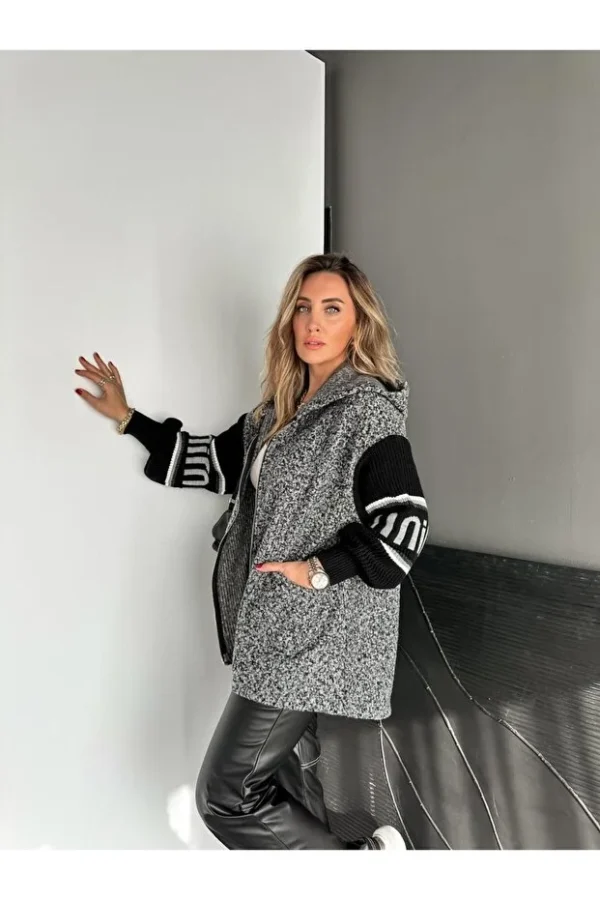 Brown Sleeves Knitwear Boucle Coat