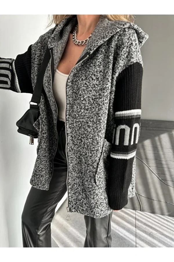 Brown Sleeves Knitwear Boucle Coat