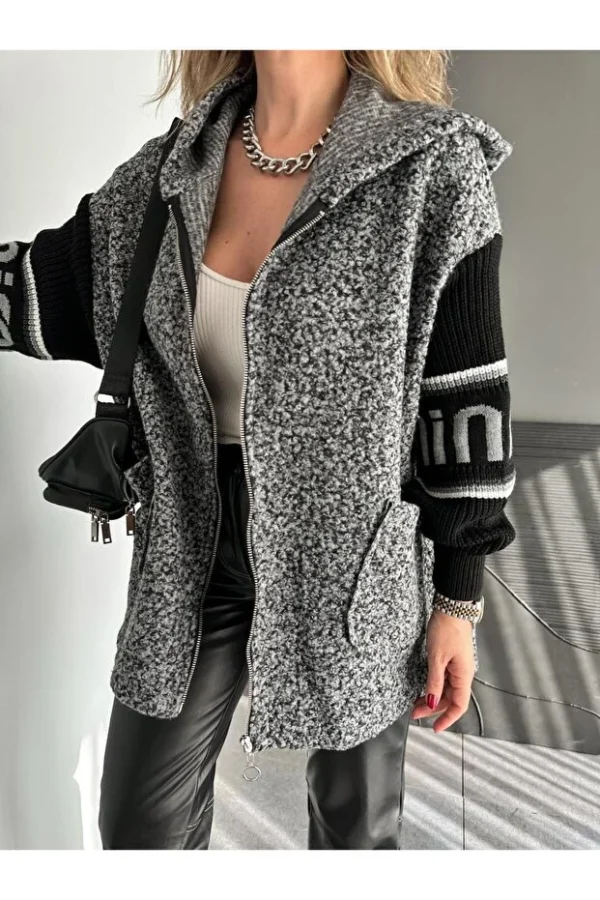 Brown Sleeves Knitwear Boucle Coat