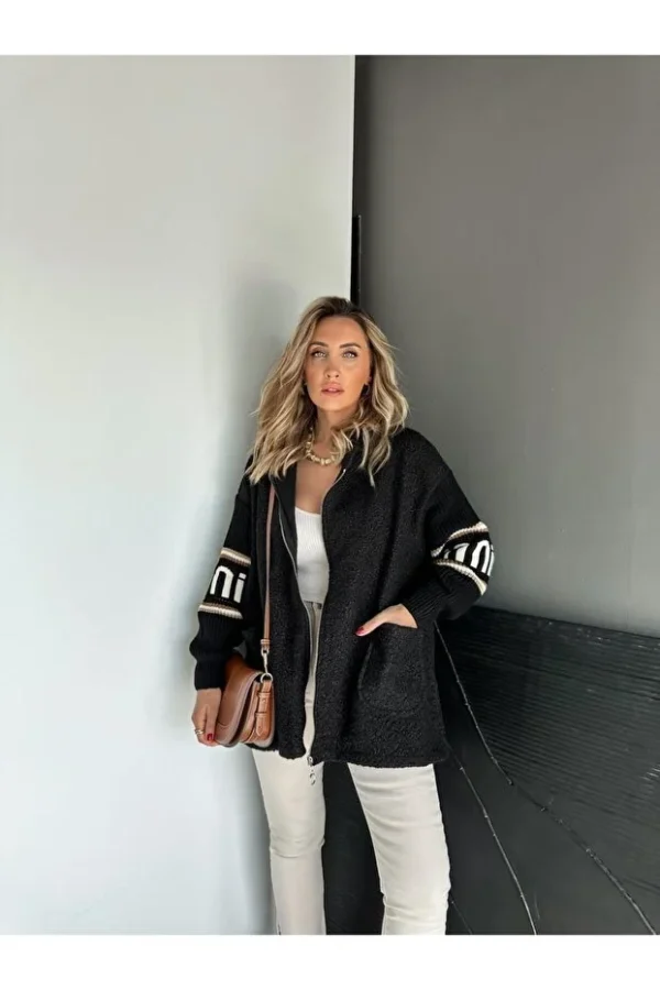 Brown Sleeves Knitwear Boucle Coat