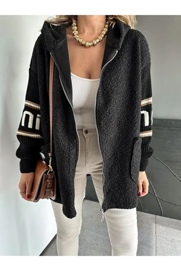 Brown Sleeves Knitwear Boucle Coat