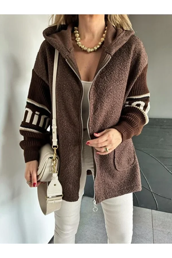 Brown Sleeves Knitwear Boucle Coat