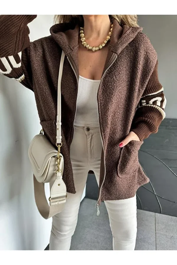 Brown Sleeves Knitwear Boucle Coat