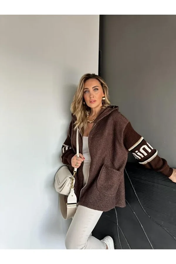 Brown Sleeves Knitwear Boucle Coat