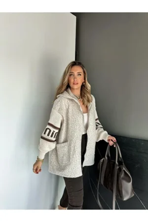 Brown Sleeves Knitwear Boucle Coat