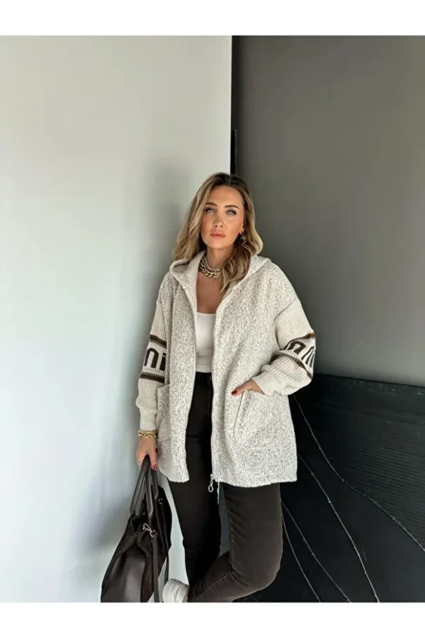 Brown Sleeves Knitwear Boucle Coat