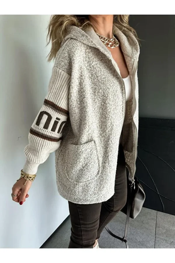 Brown Sleeves Knitwear Boucle Coat