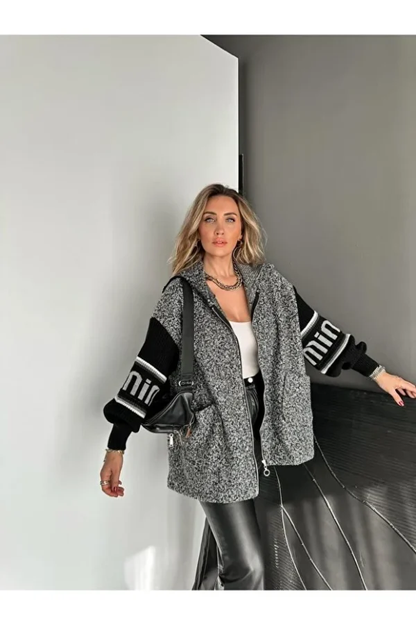 Brown Sleeves Knitwear Boucle Coat