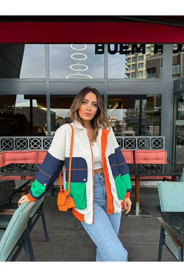 Cream Multicolored Brand Model Coat