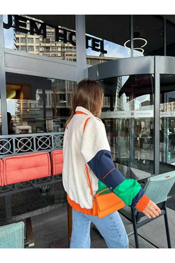 Cream Multicolored Brand Model Coat