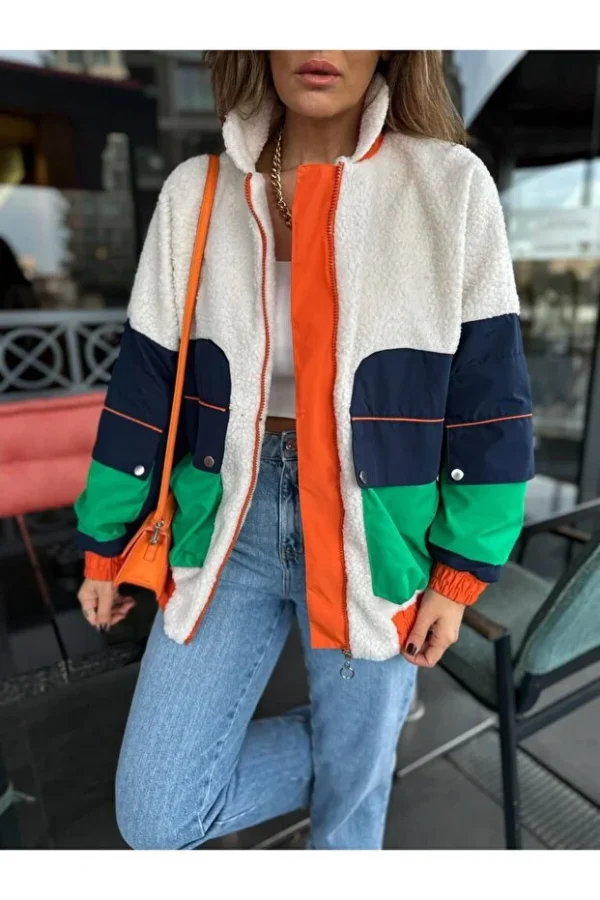 Cream Multicolored Brand Model Coat