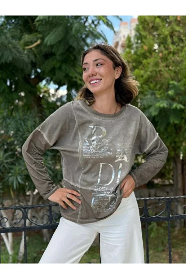 Italian PADI Written Cotton Sweatshirt Mink1 Italian PADI Written Cotton Sweatshirt Mink