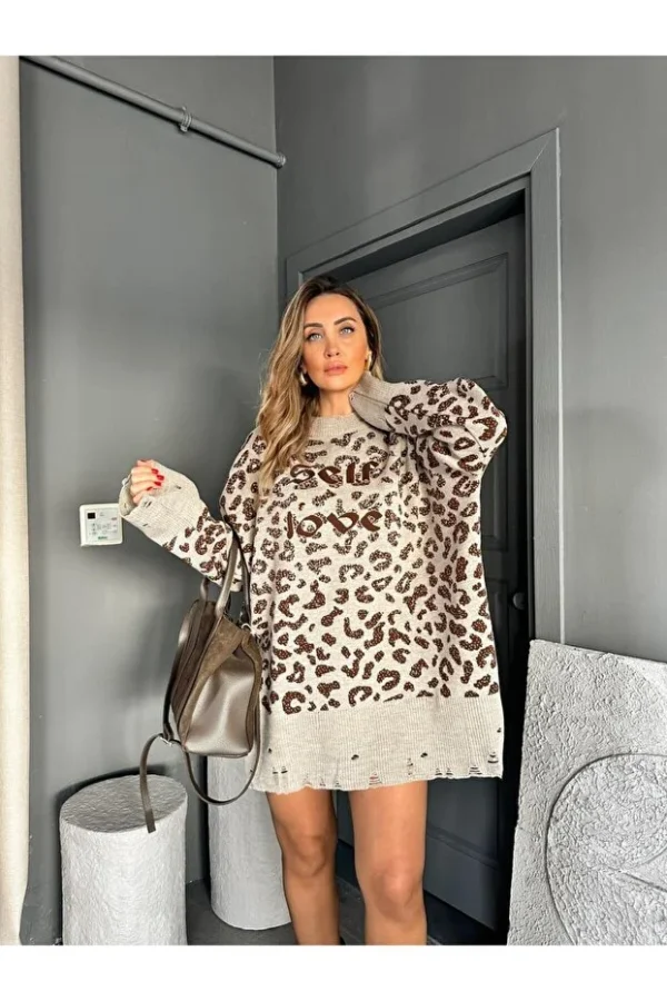 Brown Leopard Self Love Tunic Sweater