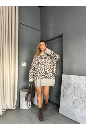 Brown Leopard Self Love Tunic Sweater