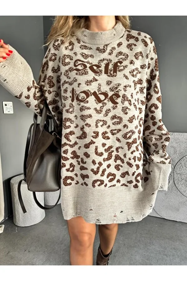 Brown Leopard Self Love Tunic Sweater