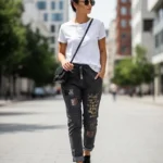 Women's Italian Sequined Printed Trousers