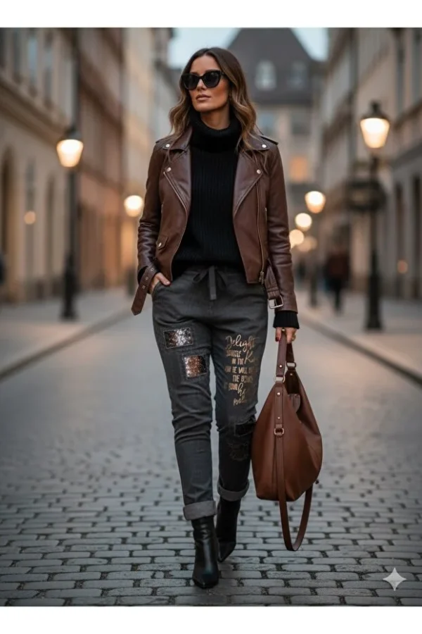 Women's Italian Sequined Printed Trousers