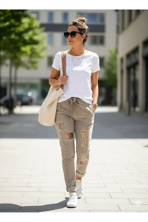 Women's Italian Sequined Printed Trousers