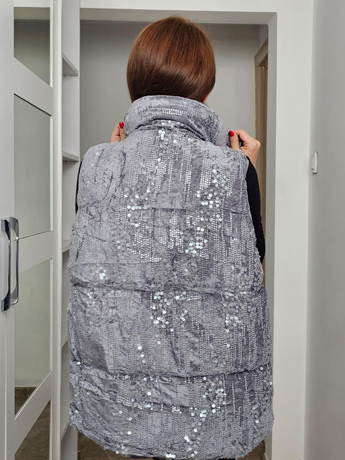 Sequined Imported Gray Velvet Vest