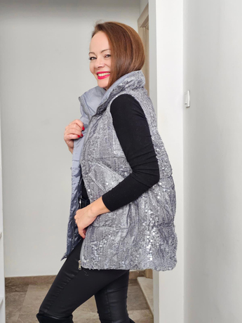 Sequined Imported Gray Velvet Vest