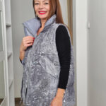 Sequined Imported Gray Velvet Vest
