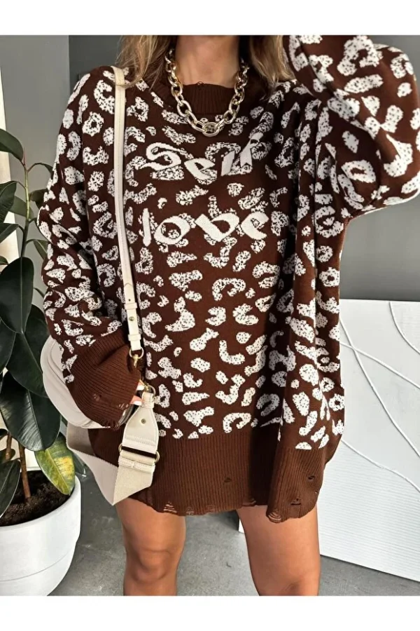 Brown Leopard Self Love Tunic Sweater