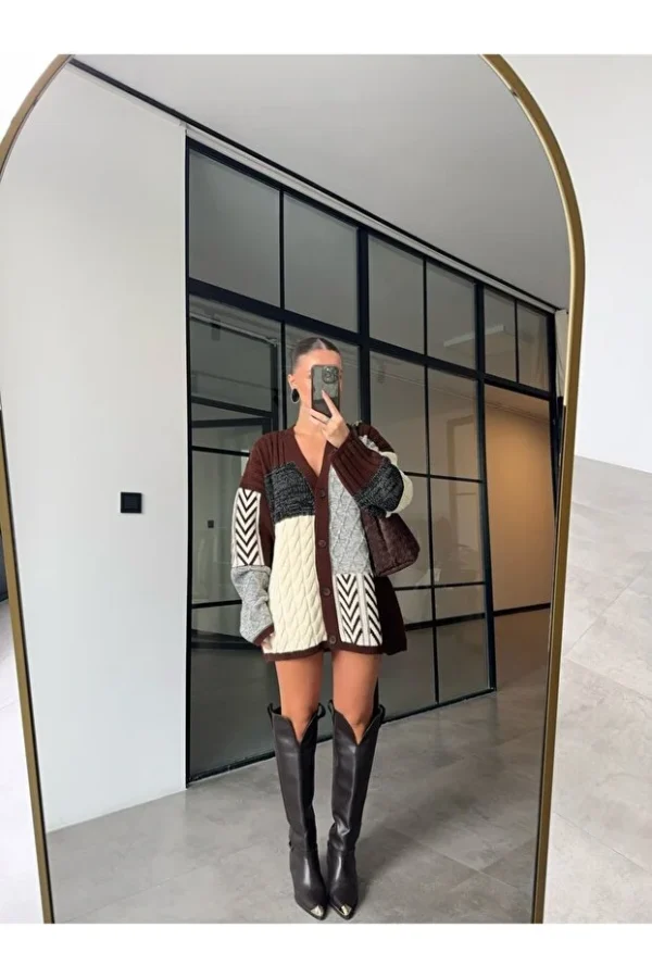 HAIR BRAIDED BROWN OVERSIZED LONG CARDIGAN