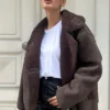 Else Bitter Coffee Textured Suede Plush Oversize Zr Model Coat