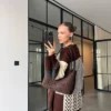 HAIR BRAIDED BROWN OVERSIZED LONG CARDIGAN