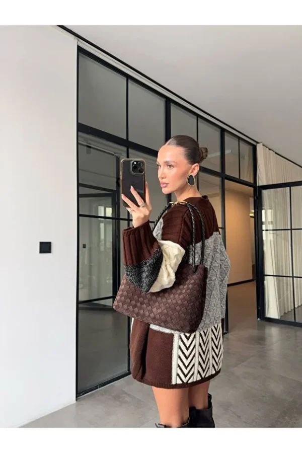 HAIR BRAIDED BROWN OVERSIZED LONG CARDIGAN