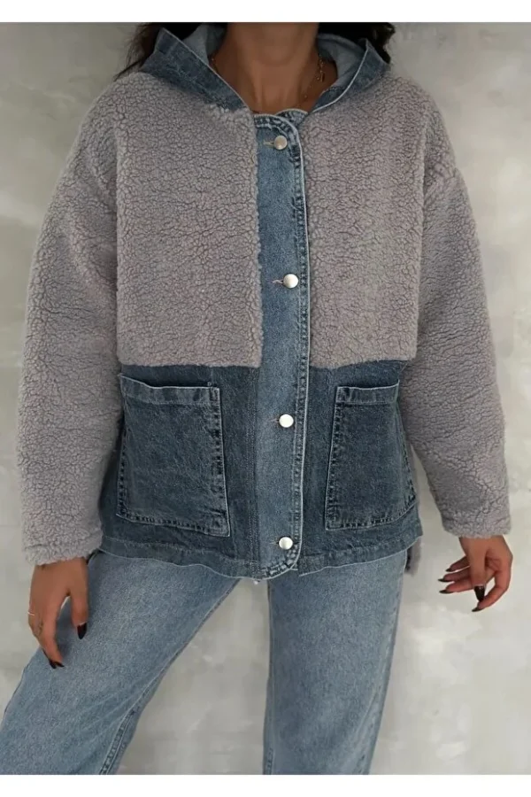 Women's Snap Button Double Pocket Hooded Quilted Coat