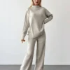 High Neck Knit Sweater and Pants Winter Two-Piece Set