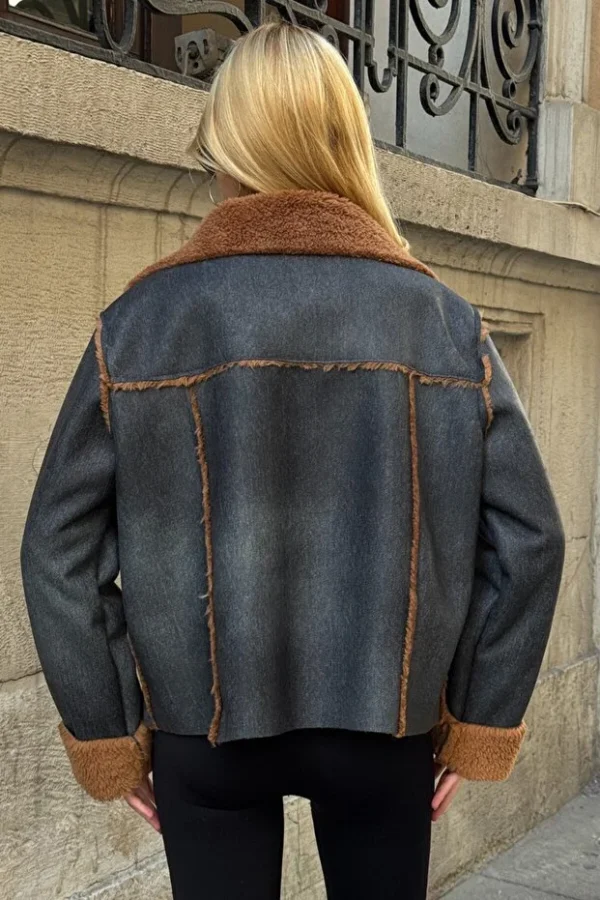 1_org_zoom (6) Women's Black-Brown Double Pocket Faux Fur Inside Faux Leather Biker Jacket