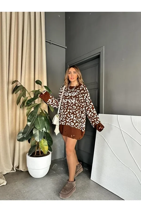 Brown Leopard Self Love Tunic Sweater