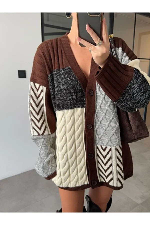 HAIR BRAIDED BROWN OVERSIZED LONG CARDIGAN