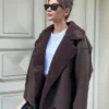 Else Bitter Coffee Textured Suede Plush Oversize Zr Model Coat
