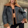 1_org_zoom111 Women's Black-Brown Double Pocket Faux Fur Inside Faux Leather Biker Jacket