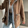 Brown Denim Pieced Hooded Teddy Coat