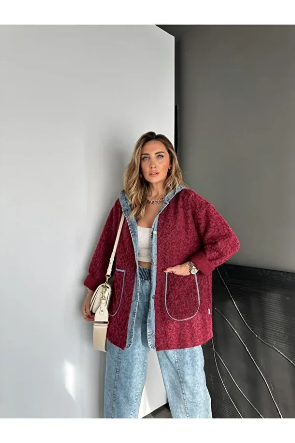 Denim Pieced Hooded Teddy Coat
